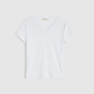 White 90s V-Neck Baby Tee in Compact Cotton